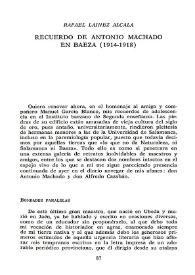 Recuerdo de Antonio Machado en Baeza (1914-1918) / Rafael Laínez Alcalá | Biblioteca Virtual Miguel de Cervantes