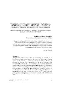 Violencia contra las mujeres en Zacatecas: un análisis sobre la implementación de la Declaratoria de Alerta de Género, 2016-2019  / Norma Gutiérrez Hernández | Biblioteca Virtual Miguel de Cervantes