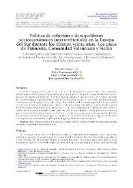 Política de cohesión y desequilibrios socioeconómicos interterritoriales en la Europa del Sur durante los últimos veinte años. Los casos de Piamonte, Comunidad Valenciana y Sicilia / Marcos Francos, Albert Santasusagna Riu, Óscar Corvacho-Ganahin y Juan Ignacio Plaza Gutiérrez | Biblioteca Virtual Miguel de Cervantes