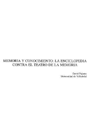 Memoria y conocimiento: la enciclopedia contra el teatro de la memoria / David Pujante | Biblioteca Virtual Miguel de Cervantes