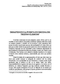 Desafíos en la puesta en escena de textos clásicos  / Ernesto Arias | Biblioteca Virtual Miguel de Cervantes