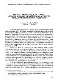 Miguel Hernández en Italia: sus creaciones lingüísticas a través de las traducciones italianas / María del Pilar Soria Millán | Biblioteca Virtual Miguel de Cervantes