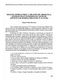 Miguel Hernández a través de "Orihuela. Literatura y patrimonio". Quince artículos hernandianos (y 24 más) / Miguel Ruiz Martínez | Biblioteca Virtual Miguel de Cervantes