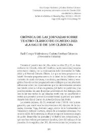 Crónica de las jornadas sobre teatro clásico de Olmedo 2022: "La salud de los clásicos" / Raúl Crespo Valdivieso y Carlota Esteban Cabreros  | Biblioteca Virtual Miguel de Cervantes