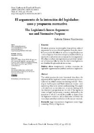 El argumento de la intención del legislador: usos y propuesta normativa  / Roberta Simões Nascimento | Biblioteca Virtual Miguel de Cervantes