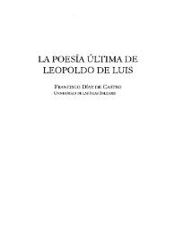 La poesía última de Leopoldo de Luis  / Francisco Díaz de Castro | Biblioteca Virtual Miguel de Cervantes