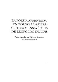 La poesía aprendida: en torno a la obra crítica y ensayística de Leopoldo de Luis / Francisco Javier Díez de Revenga | Biblioteca Virtual Miguel de Cervantes