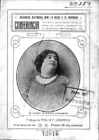 Influencias recíprocas entre la mujer y la literatura : conferencia dada en el Teatro Bretón de los Herreros de Logroño organizada por el Centro Artístico. [24 de mayo de 1912] / por Carmen de Burgos | Biblioteca Virtual Miguel de Cervantes