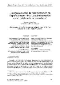 Lenguajes sobre la Administración en España desde 1812. La administración como palabra de modernidad / Ángeles Hijano Pérez | Biblioteca Virtual Miguel de Cervantes