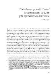 "Ciudadanos: ya tenéis Cortes". La convocatoria de 1820 y la representación americana / Ivana Frasquet | Biblioteca Virtual Miguel de Cervantes