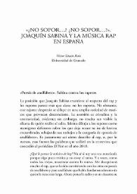 "¿No sopor…? ¿No sopor…?". Joaquín Sabina y la música rap en España
 / Víctor Simón Ruiz | Biblioteca Virtual Miguel de Cervantes