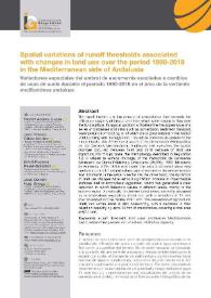 Spatial variations of runoff thresholds associated with changes in land use over the period 1990-2018 in the Mediterranean side of Andalusia / Héctor Álvarez-García, José Antonio Sillero-Medina, María Eugenia Pérez González, José Damián Ruiz Sinoga | Biblioteca Virtual Miguel de Cervantes