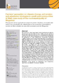 Farmers’ perception on climate change, soil erosion and adaptation strategies in small rural communities of Mali: case study of the rural municipality of Méguétan / Mahamadou Lamine Katilé, Aboubakar Bengaly, Souleymane Sidi Traoré, Jesús Roodrigo Comino | Biblioteca Virtual Miguel de Cervantes