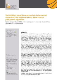 Variabilidad espacio-temporal de la humedad superficial del suelo en el sur de la llanura pampeana argentina / Vanesa Bohn | Biblioteca Virtual Miguel de Cervantes