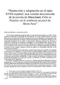 Traducción y adaptación en el siglo XVIII español: una versión desconocida de la novela de Blanchard, "Félix et Pauline ou le tombeau au pied du Mont-Jura" / María José Alonso Seoane | Biblioteca Virtual Miguel de Cervantes