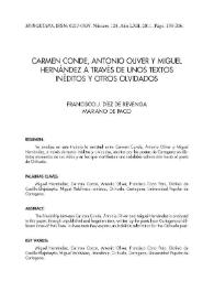 Carmen Conde, Antonio Oliver y Miguel Hernández a través de unos textos inéditos y otros olvidados  / Francisco Javier Díez de Revenga | Biblioteca Virtual Miguel de Cervantes