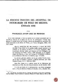 La edición príncipe del "Hospital de Incurables" de Polo de Medina (Orihuela, 1636) / Francisco Javier Díez de Revenga | Biblioteca Virtual Miguel de Cervantes