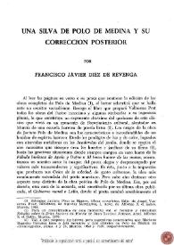 Una silva de Polo de Medina y su corrección posterior / por Francisco Javier Díez de Revenga  | Biblioteca Virtual Miguel de Cervantes