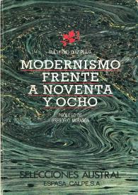 Modernismo frente a Noventa y ocho : una introducción a la literatura española del siglo XX  / Guillermo Díaz-Plaja ; prólogo de Gregorio Marañón | Biblioteca Virtual Miguel de Cervantes