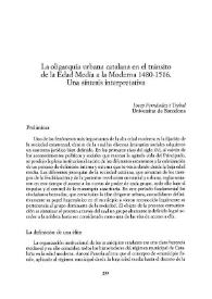 La oligarquía urbana catalana en el tránsito de la Edad Media a la Moderna 1480-1516. Una síntesis interpretativa / Josep Fernández i Trabal | Biblioteca Virtual Miguel de Cervantes