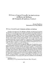 El Gran y General Consell y las instituciones del Reino de Mallorca: de Fernando el Católico a Carlos I / Román Piña Homs | Biblioteca Virtual Miguel de Cervantes