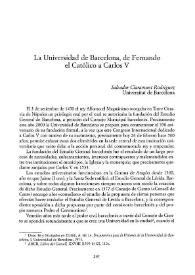 La Universidad de Barcelona, de Fernando el Católico a Carlos V / Salvador Claramunt Rodríguez | Biblioteca Virtual Miguel de Cervantes