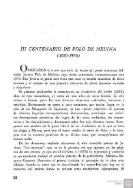 III Centenario de Polo de Medina (1676-1976) / Francisco Javier Díez de Revenga | Biblioteca Virtual Miguel de Cervantes